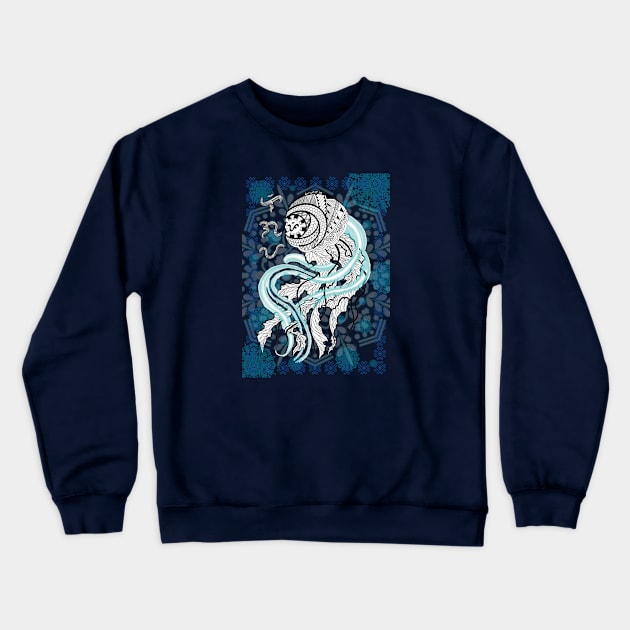 Tribal line Art Jellyfish / Baybayin word Ligaya (Happiness) Crewneck Sweatshirt by Pirma Pinas